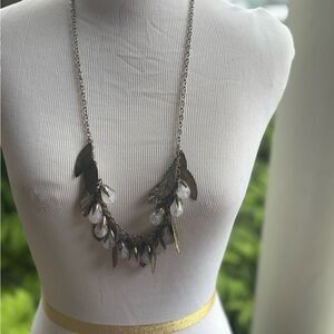 Anthropologie Gold and Clear Leaf Necklace